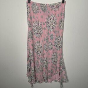 Vintage 90s Y2K Silk Boho Asymmetrical Handkerchief Skirt Size 10 Pink Floral